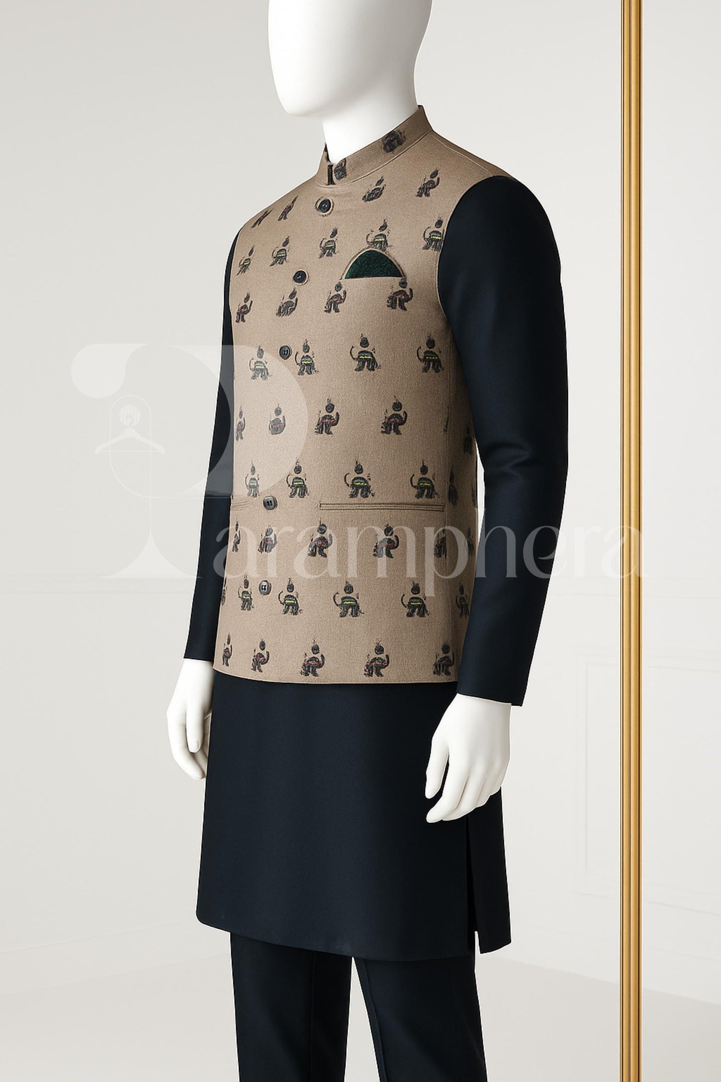 Embroidered Nehru Jacket Kurta Pajama Set: Groom Wedding Outfit