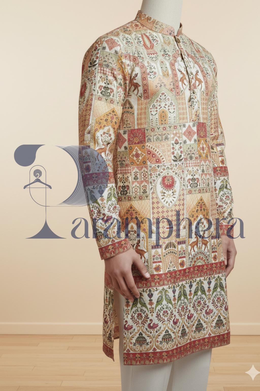 Handcrafted Floral Print Kurta Pajama Set: Indian Ethnic Menswear