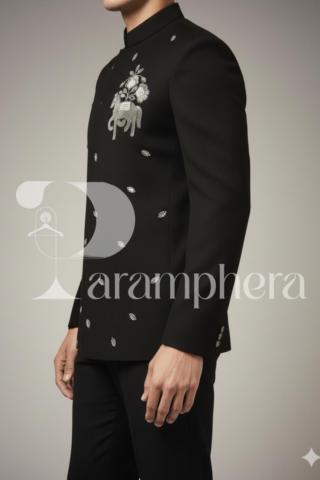 Men's Black Embroidered Bandhgala Jacket Set: Indian Wedding Outfit