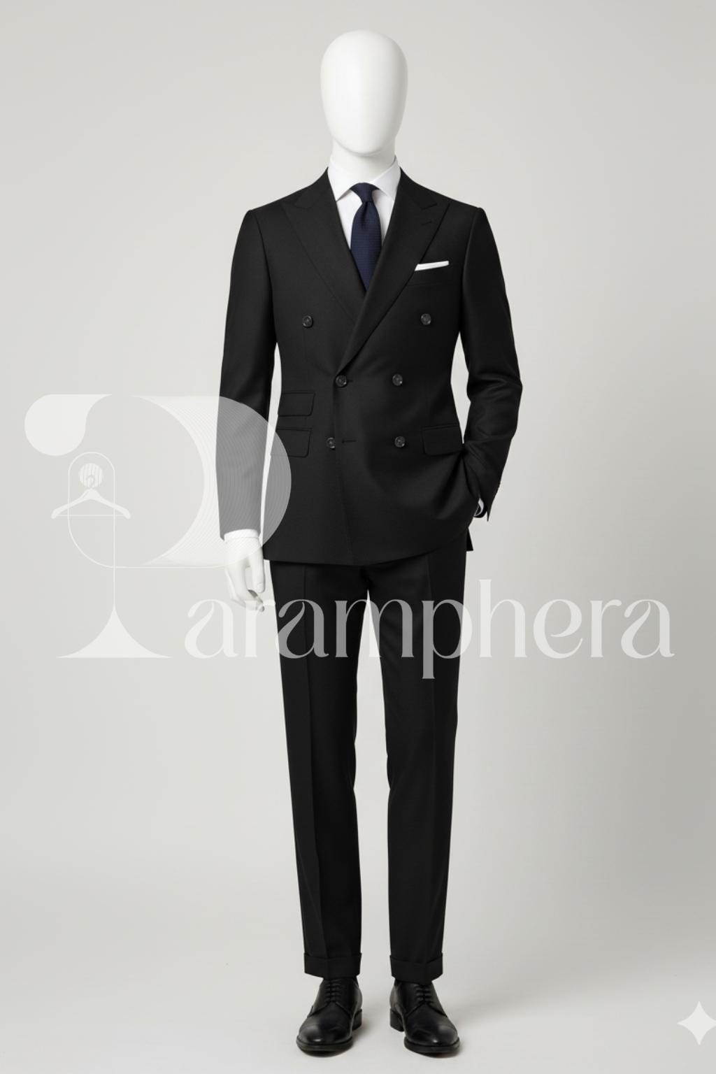 Bespoke Black Double Breasted Suit: Wedding Tuxedo