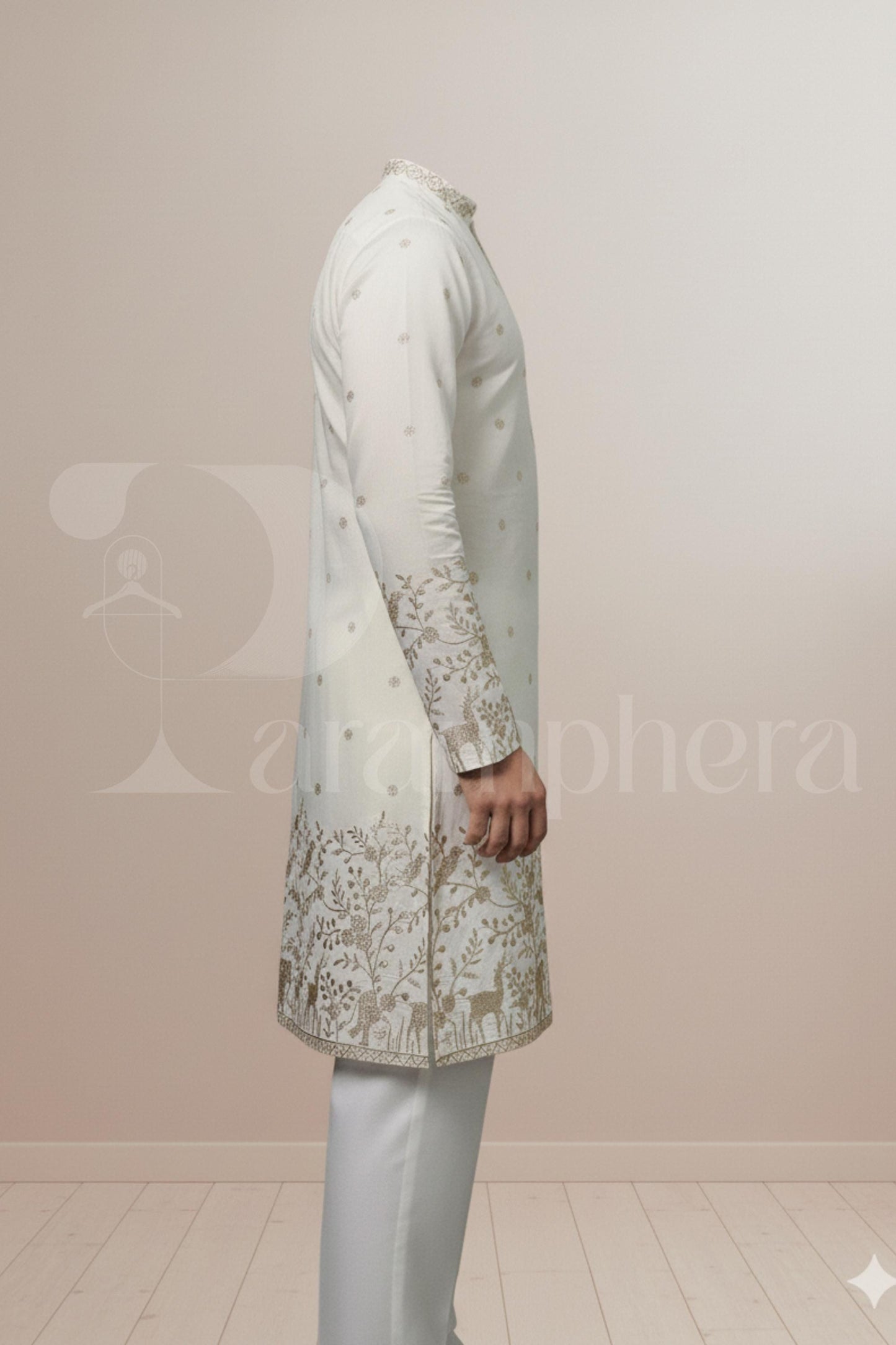 Ivory Embroidered Men's Kurta: Luxury Cotton-Silk Blend Wedding Outfit