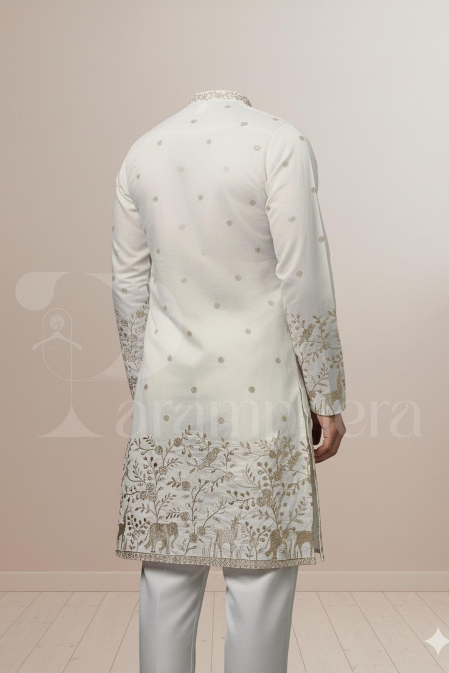 Ivory Embroidered Men's Kurta: Luxury Cotton-Silk Blend Wedding Outfit