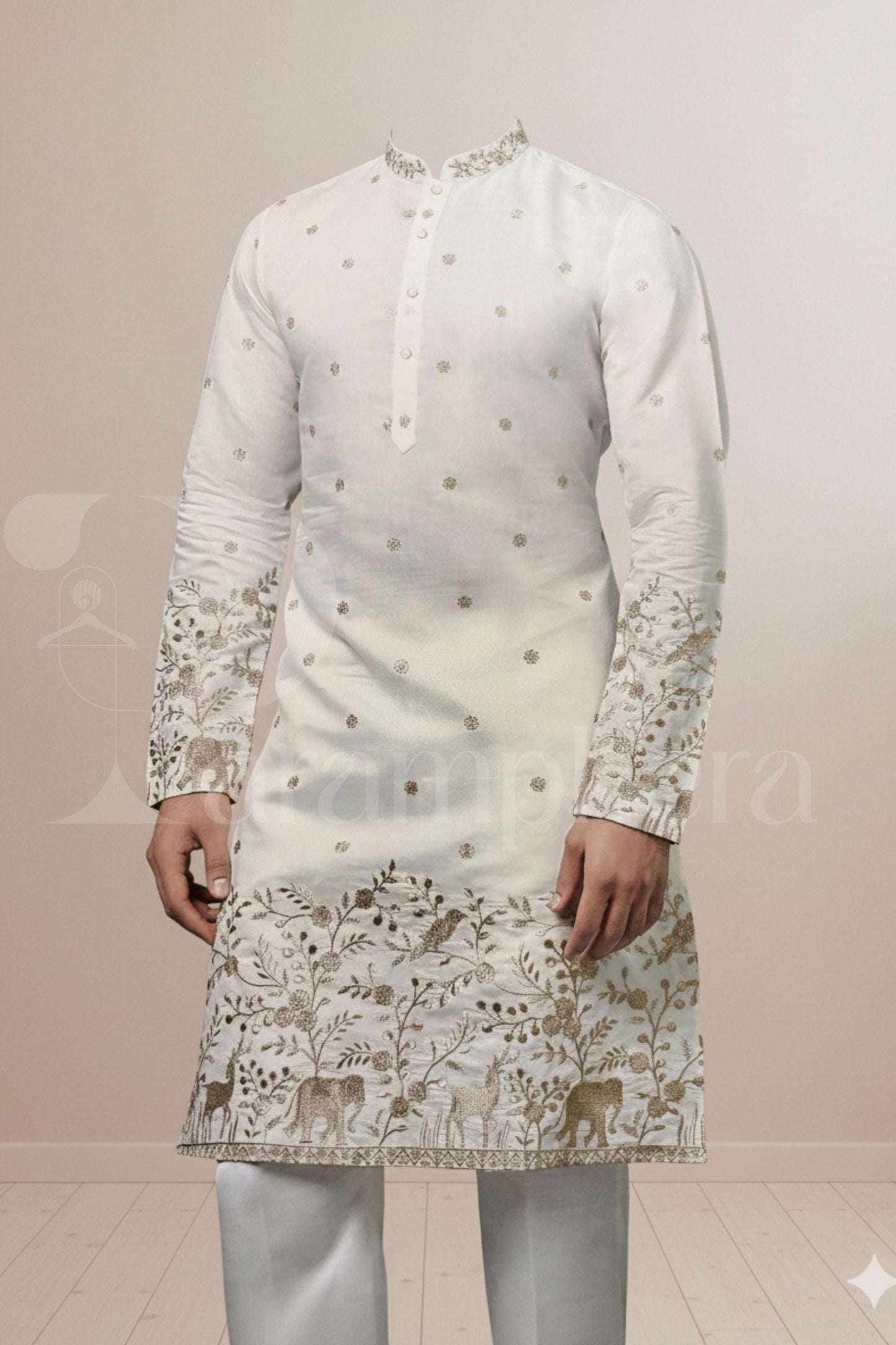 Ivory Embroidered Men's Kurta: Luxury Cotton-Silk Blend Wedding Outfit
