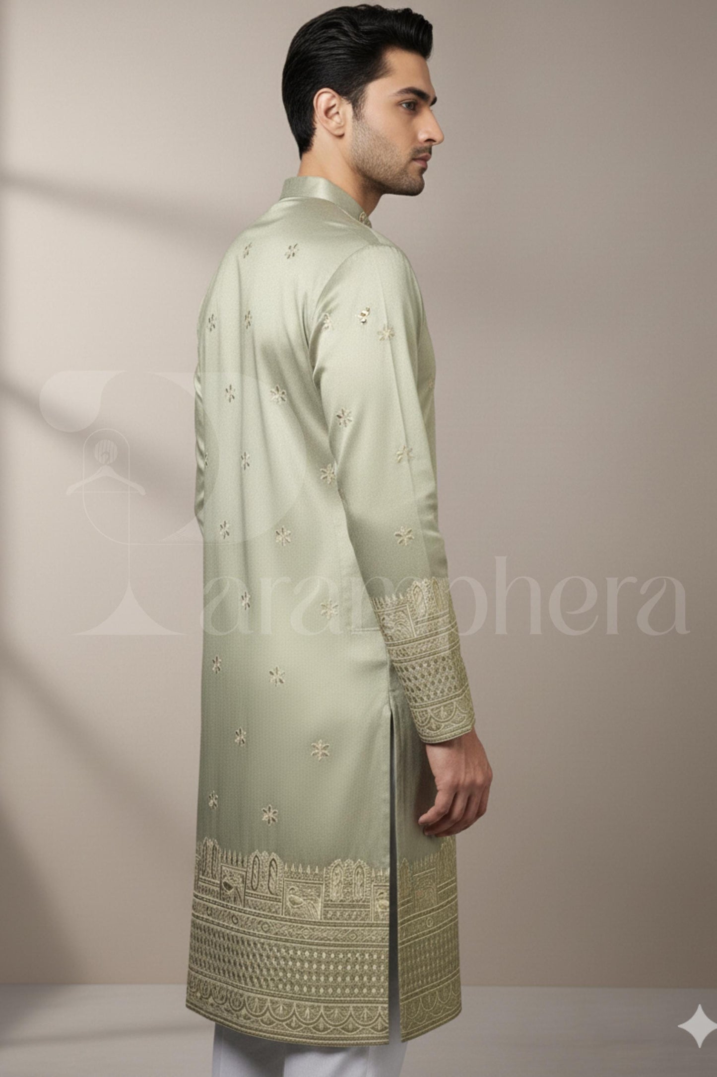 Mens Embroidered Silk Blend Kurta Set | Indian Ethnic Wedding Kurta Jacket Tuxedo Vest Pyjama