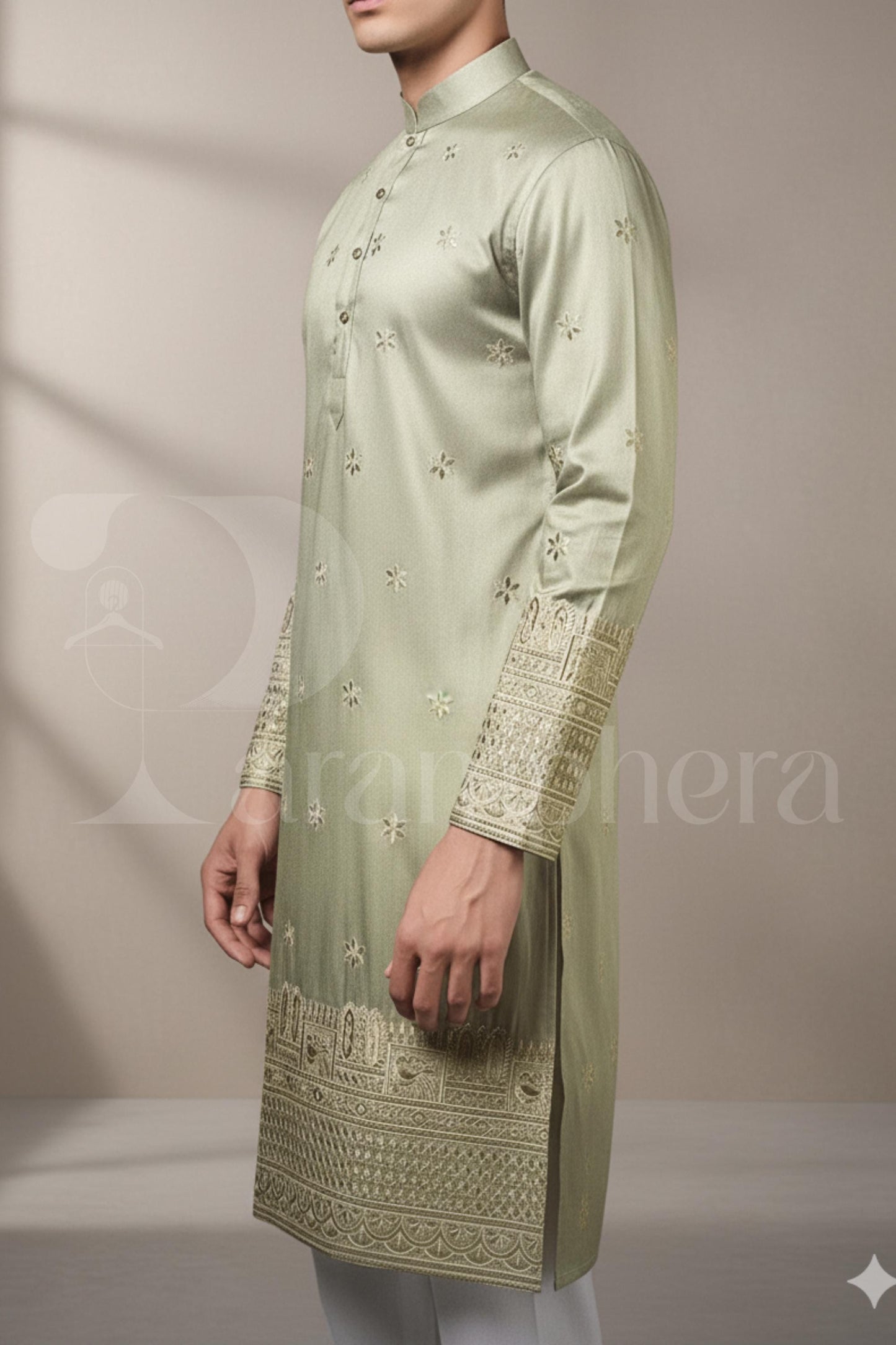 Mens Embroidered Silk Blend Kurta Set | Indian Ethnic Wedding Kurta Jacket Tuxedo Vest Pyjama