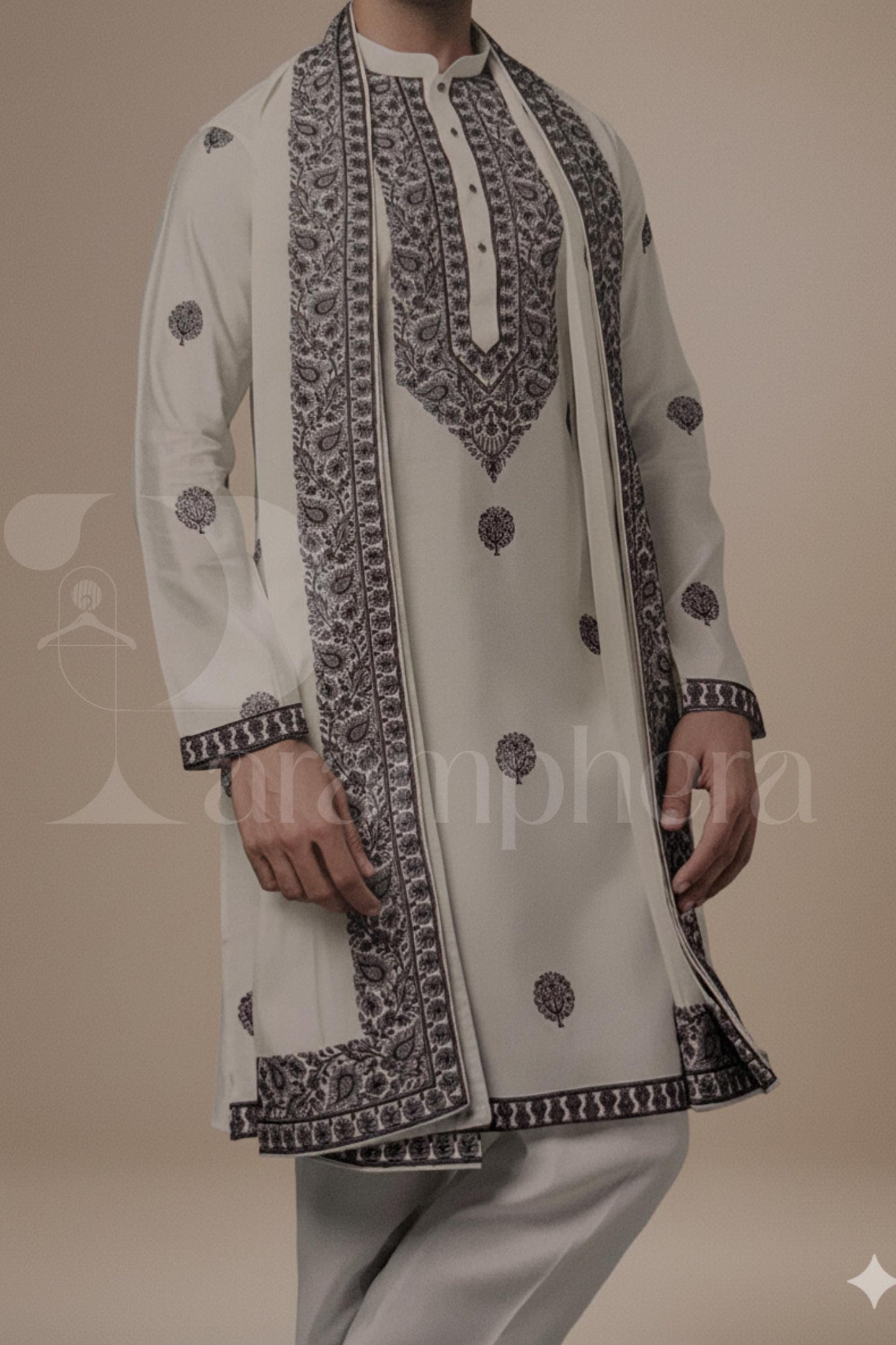 Ivory Embroidered Kurta Set: Elegant Mens Wedding Outfit