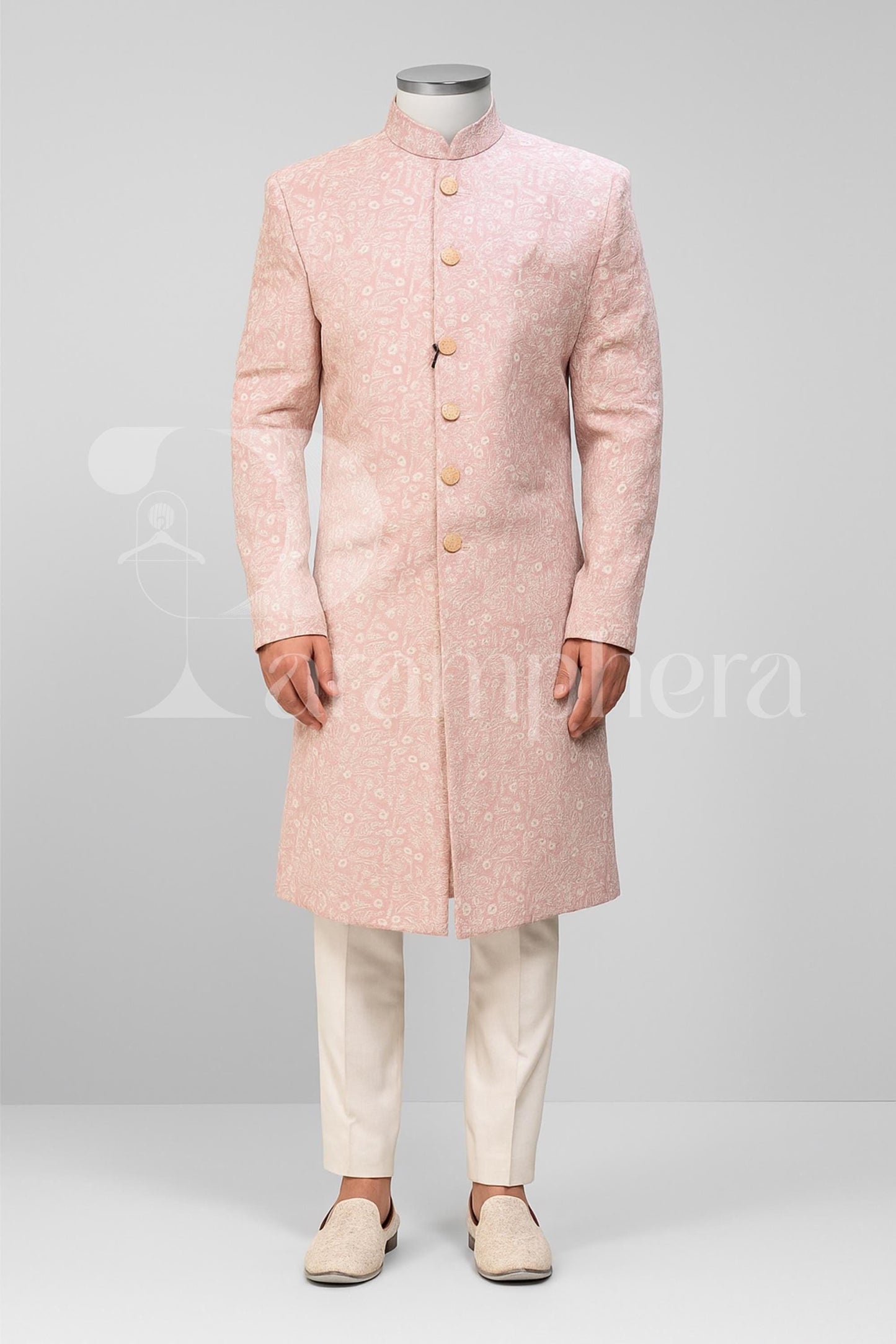 Pastel Pink Sherwani for Groom  Handmade Embroidered Indo-Western Wedding Outfit | Custom Fit, Made-to-Order