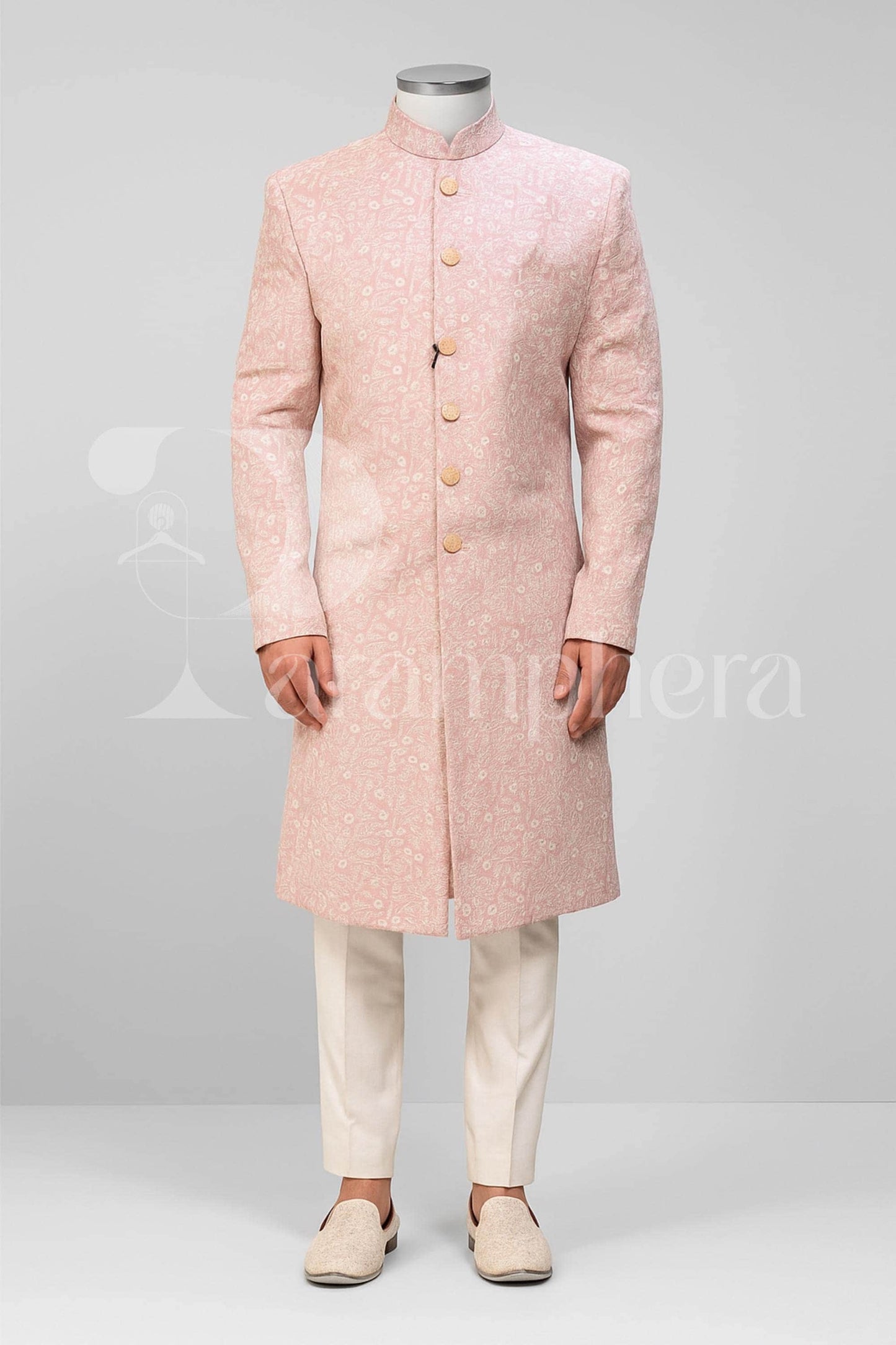 Pastel Pink Sherwani for Groom  Handmade Embroidered Indo-Western Wedding Outfit | Custom Fit, Made-to-Order