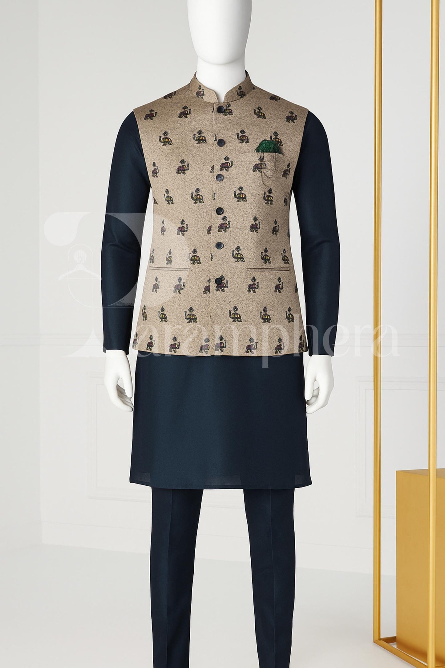 Embroidered Nehru Jacket Kurta Pajama Set: Groom Wedding Outfit
