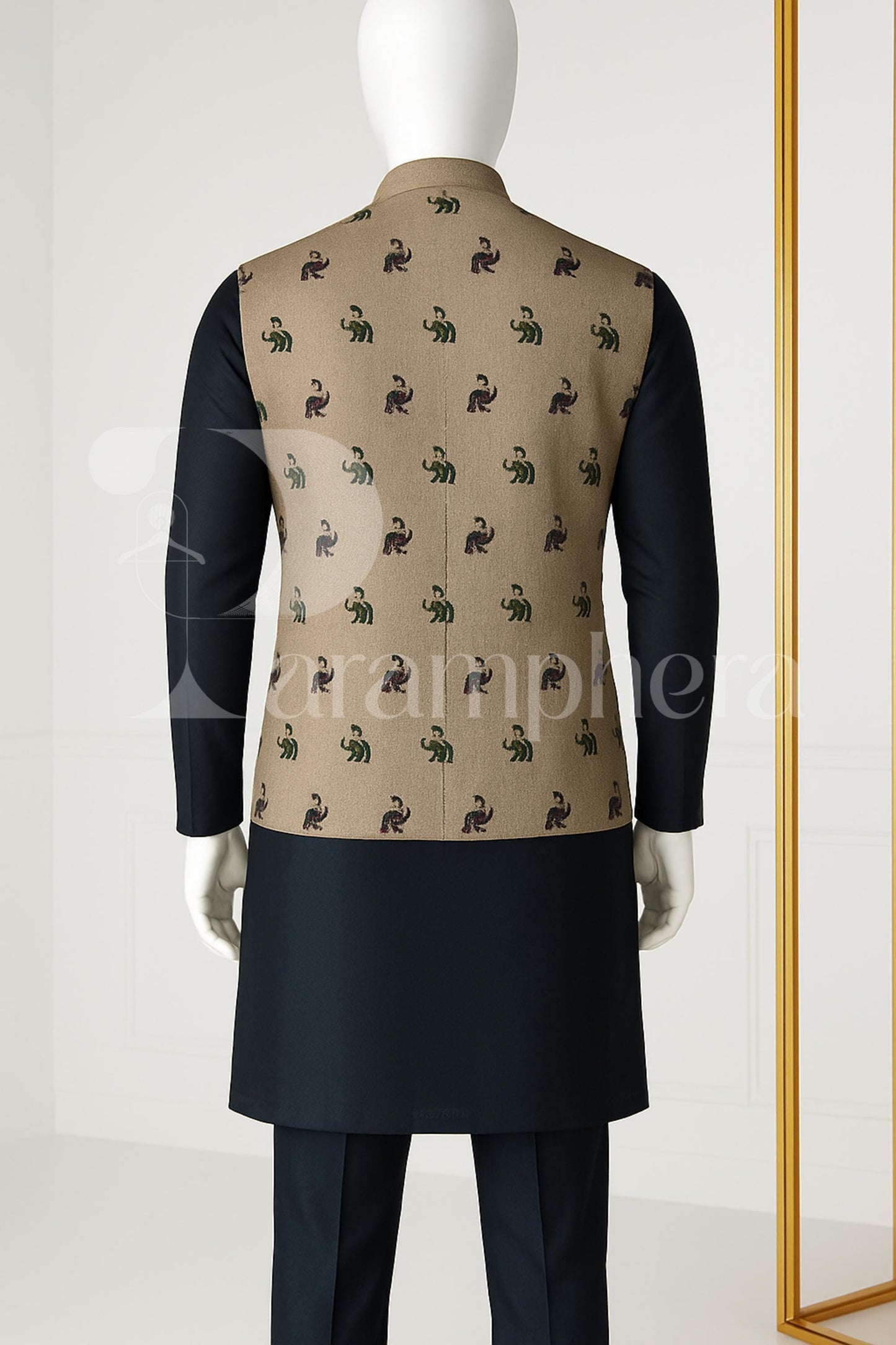 Embroidered Nehru Jacket Kurta Pajama Set: Groom Wedding Outfit