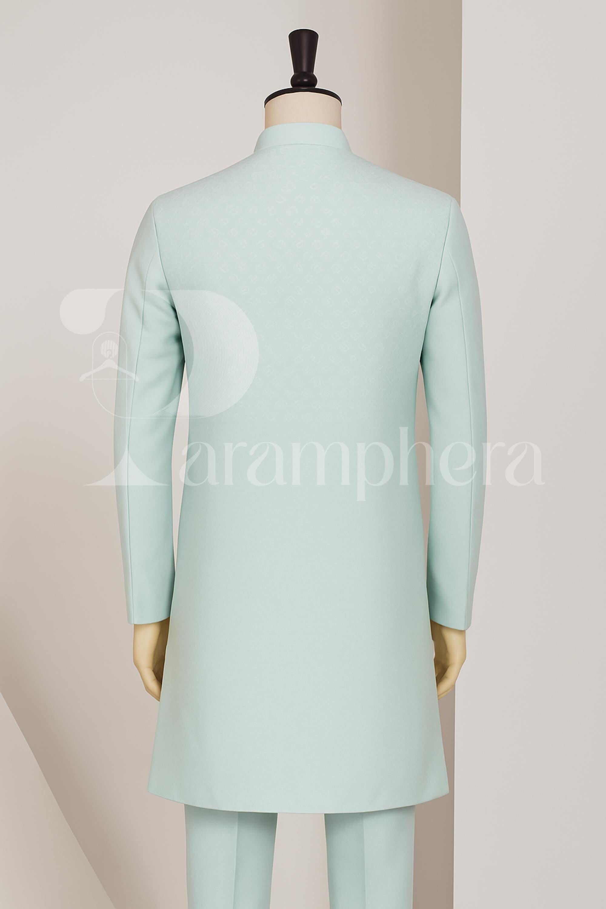 Sky Blue Indian Kurta Set for Men – Festive Ethnic Wear with Embroidered Nehru Jacket & Drawstring Pajama