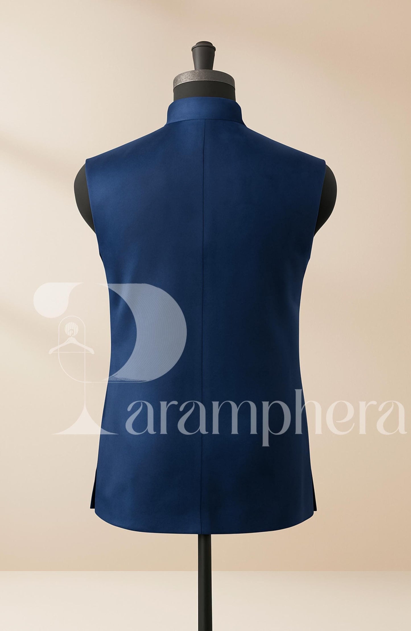 Royal Blue Velvet Nehru Jacket: Elephant Embroidery, Wedding Modi Vest