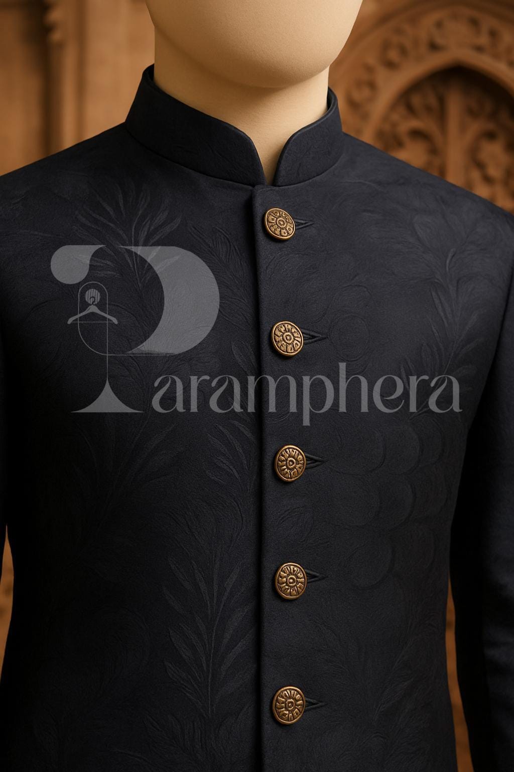 Mens Dark Blue Jacquard Sherwani: Luxury Indo Western Wedding Outfit