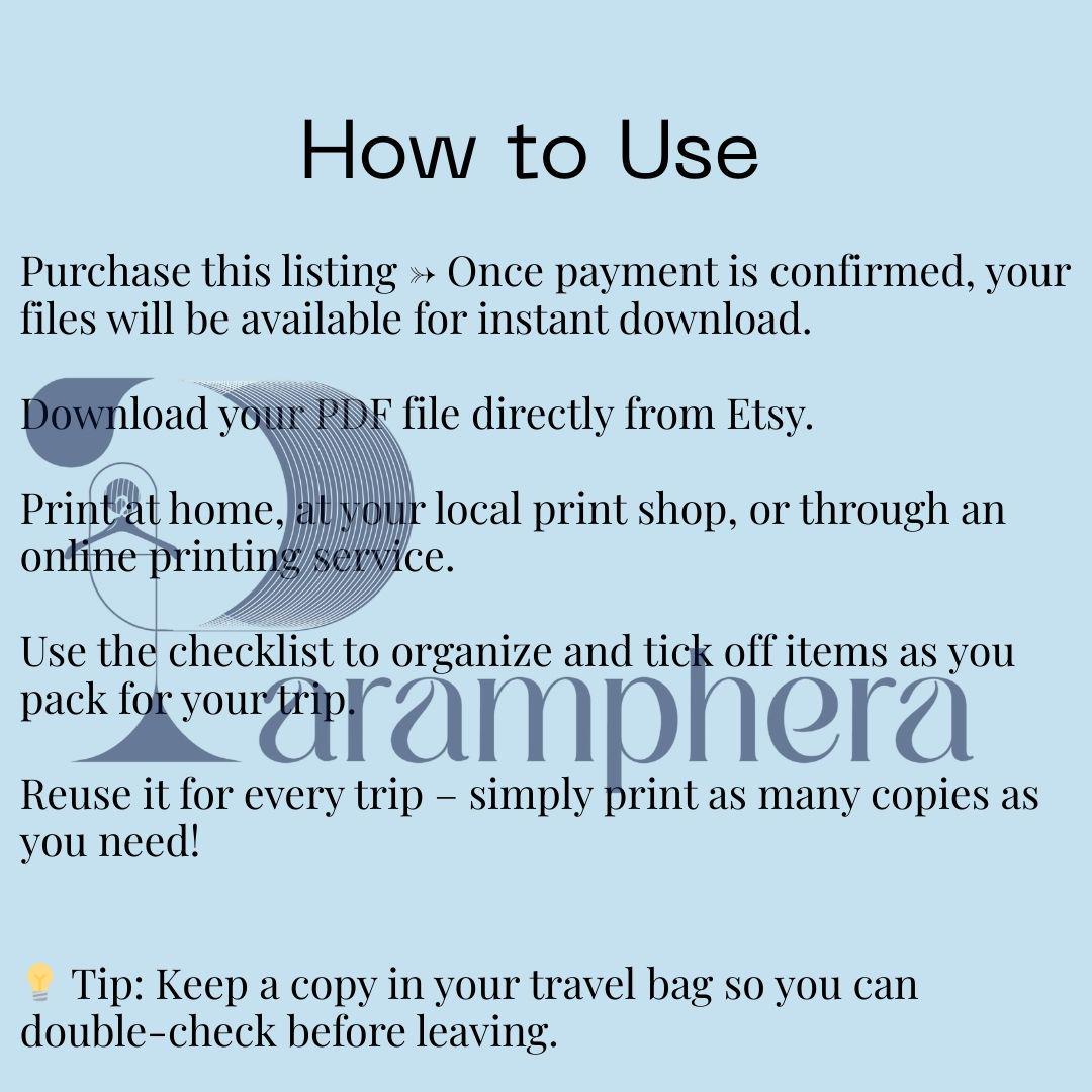 Travel & Packing Checklist, Printable PDF, Vacation Planner, Trip Organizer, Instant Download