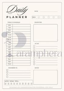 Daily Productivity Planner A4 – Minimalist Printable PDF, Schedule + Mood + Water Tracker, Instant Download