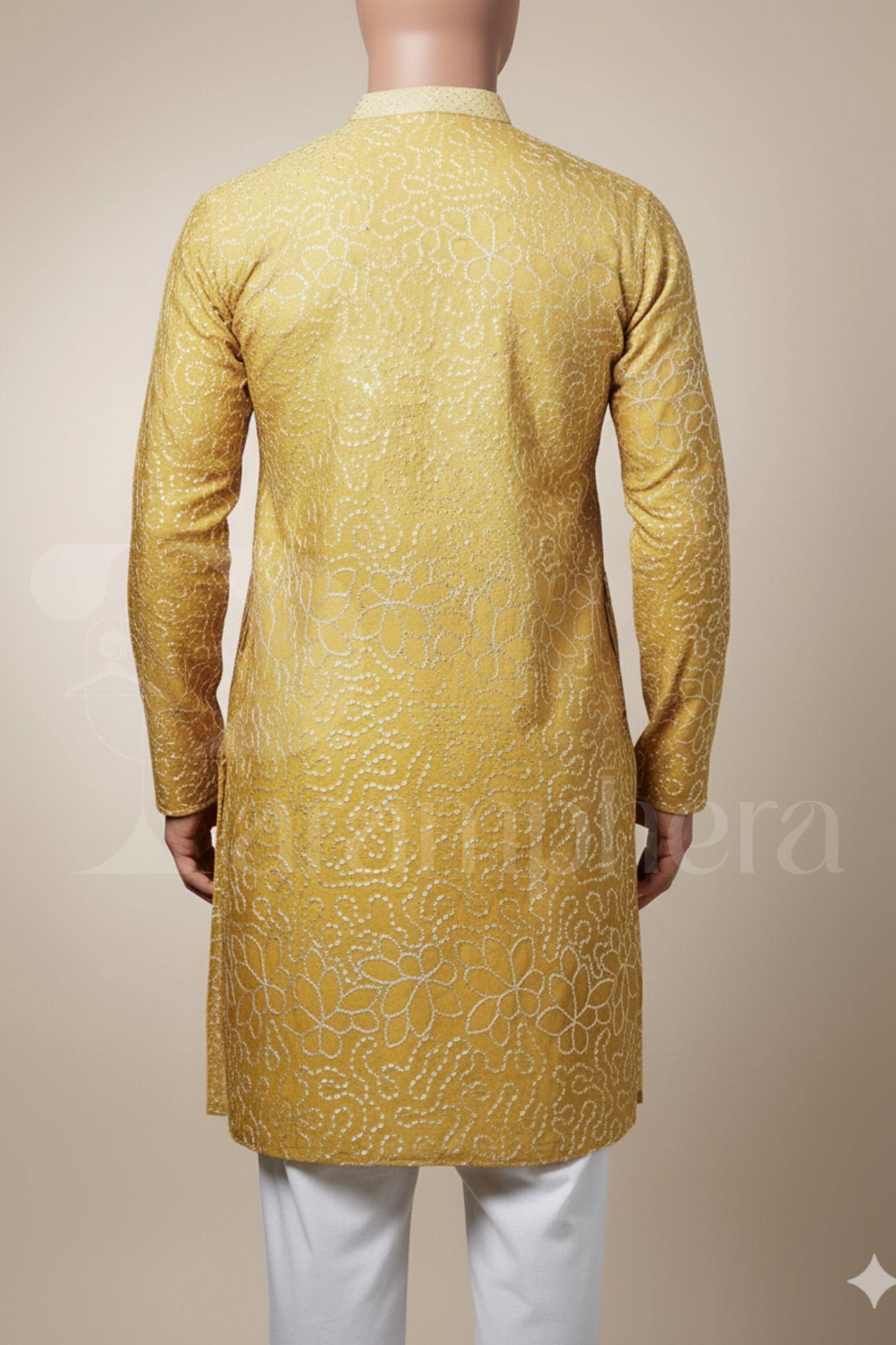 Men's Mustard Yellow Kurta  Festive Embroidered Tunic for Groom & Wedding Guest | Indo-Western Ethnic Wear