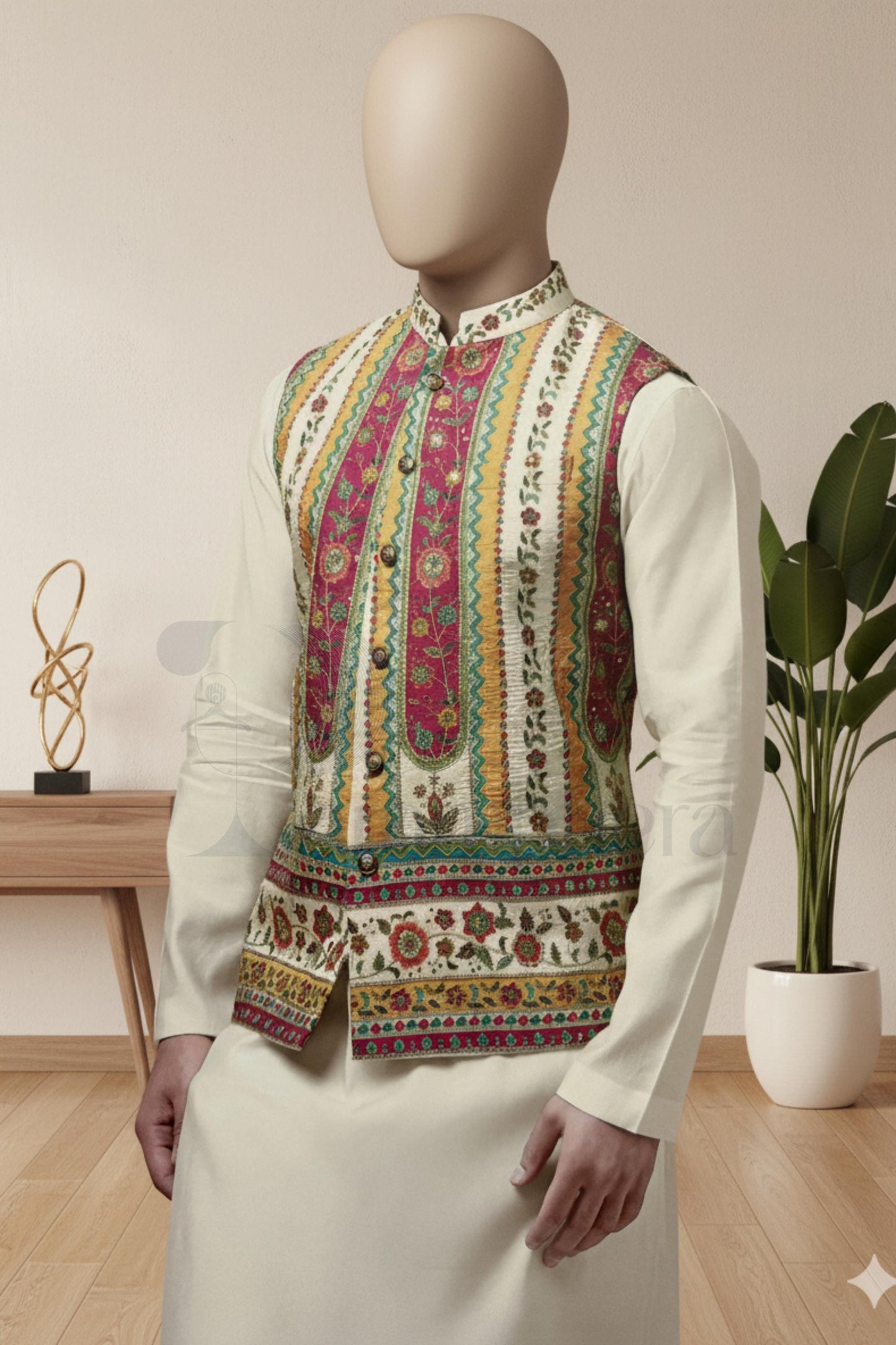 Hand-Embroidered Nehru Waistcoat  Men's Ethnic Vest for Weddings & Formal Events