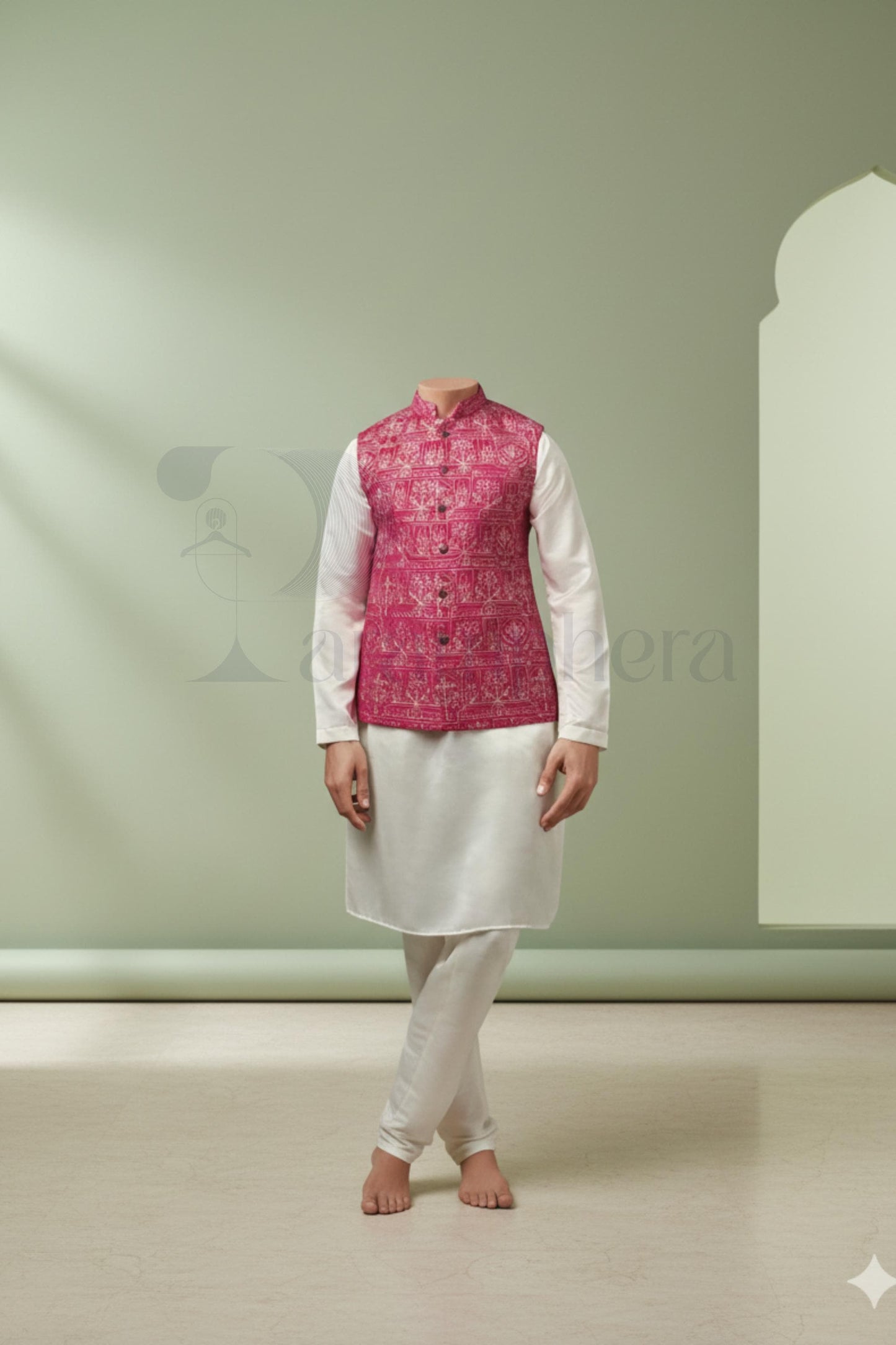 Pink Embroidered Nehru Waistcoat  Men's Ethnic Vest for Weddings, Parties & Formal Events