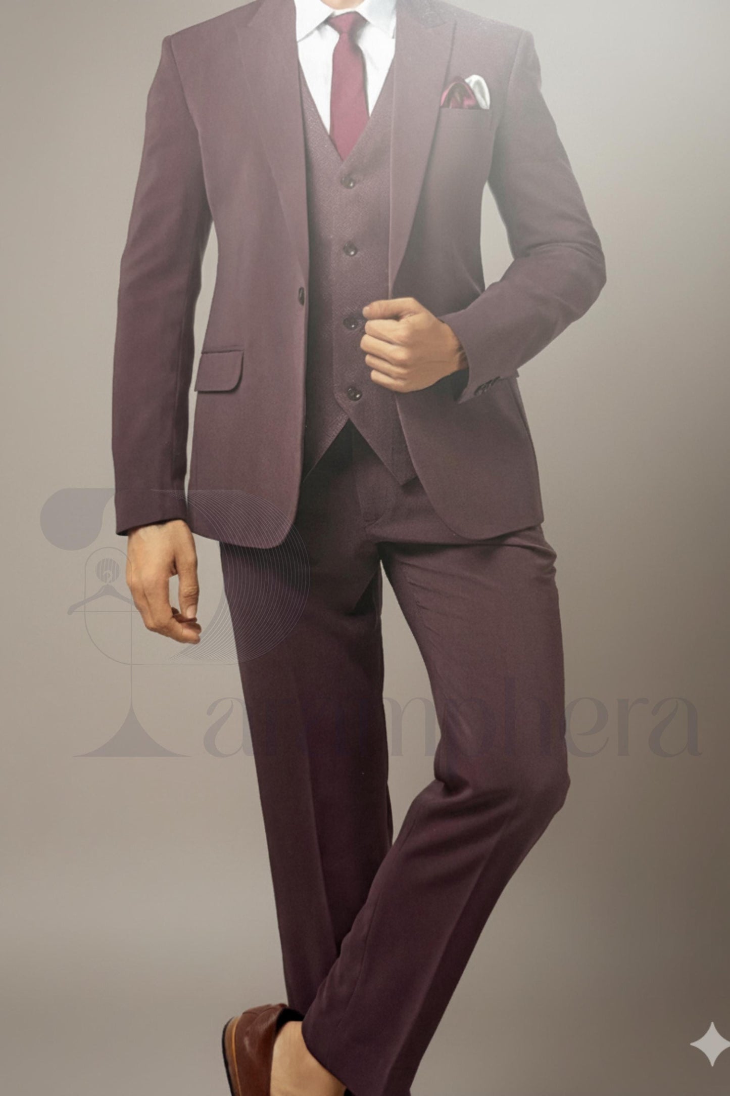 Mens Maroon 3-Piece Suit with Drawstring Pajama | Ethnic Wedding Outfit | International Groom & Party Wear