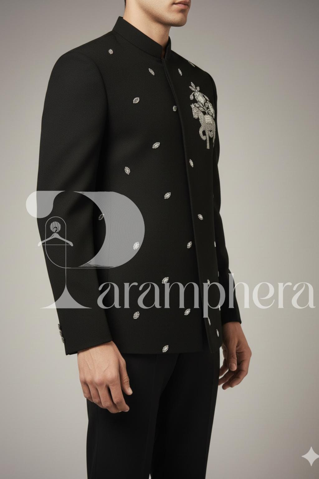 Men's Black Embroidered Bandhgala Jacket Set: Indian Wedding Outfit