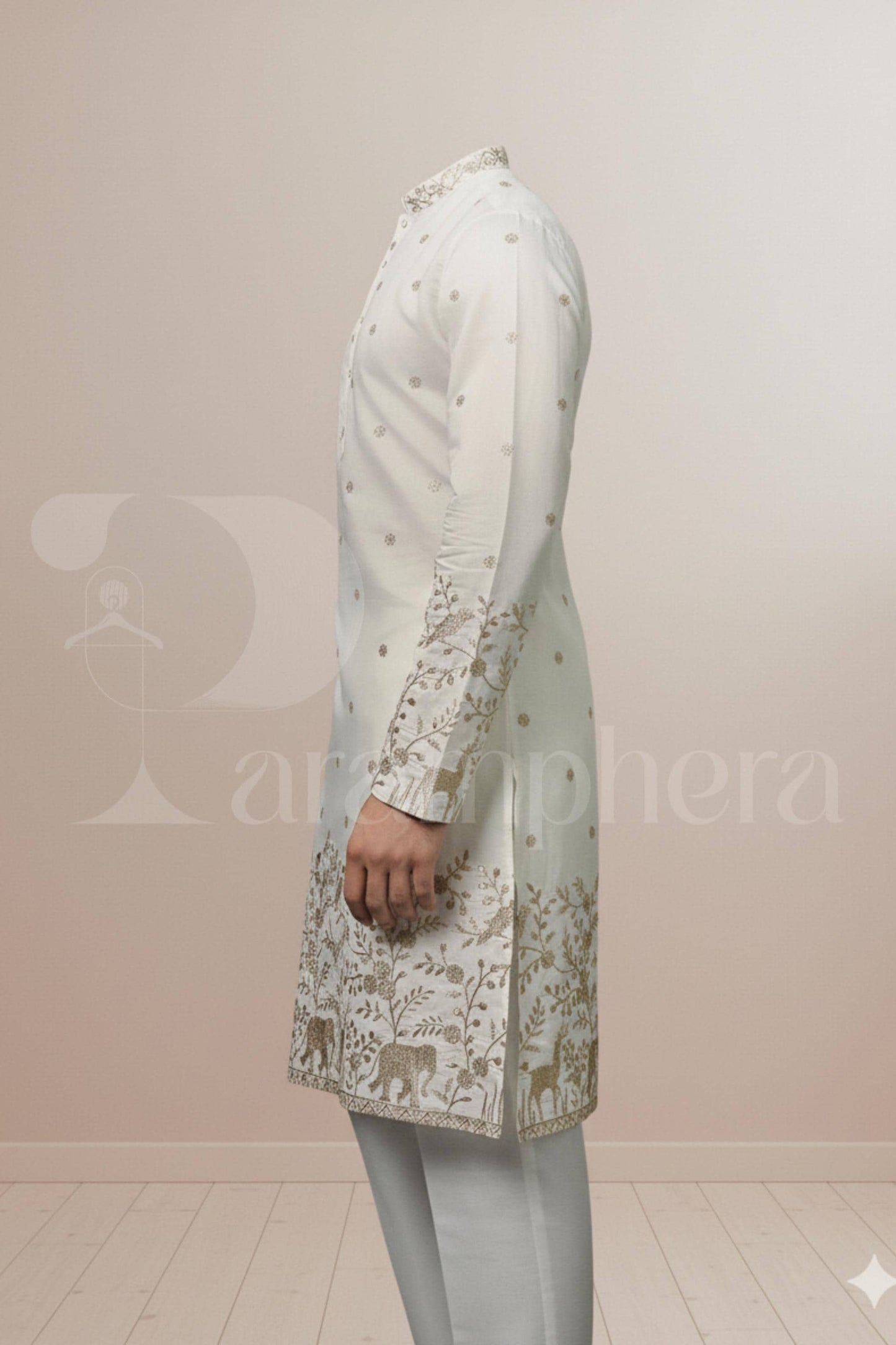 Ivory Embroidered Men's Kurta: Luxury Cotton-Silk Blend Wedding Outfit