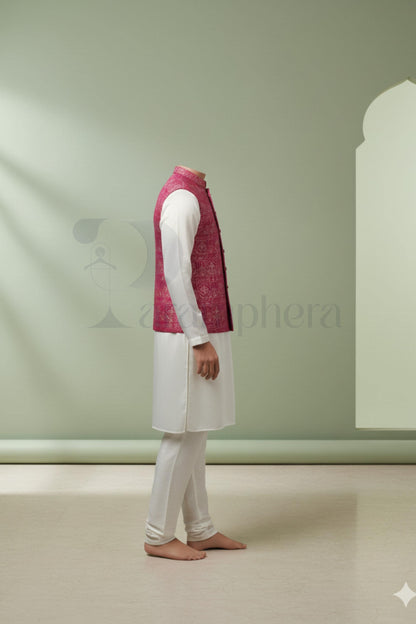 Pink Embroidered Nehru Waistcoat for Men | Indo Western Wedding Ethnic Vest