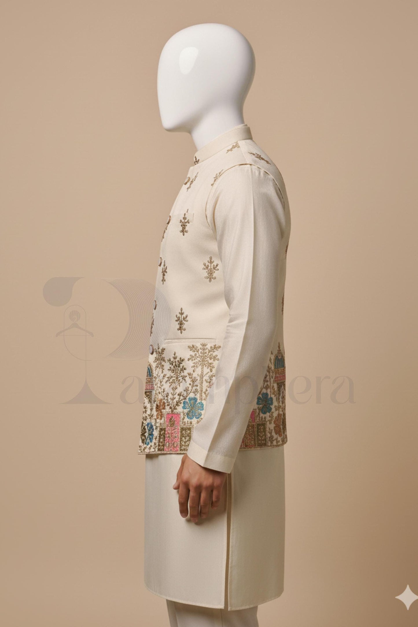 Handmade Silk Cotton Nehru Jacket | Embroidered Indian Wedding Vest