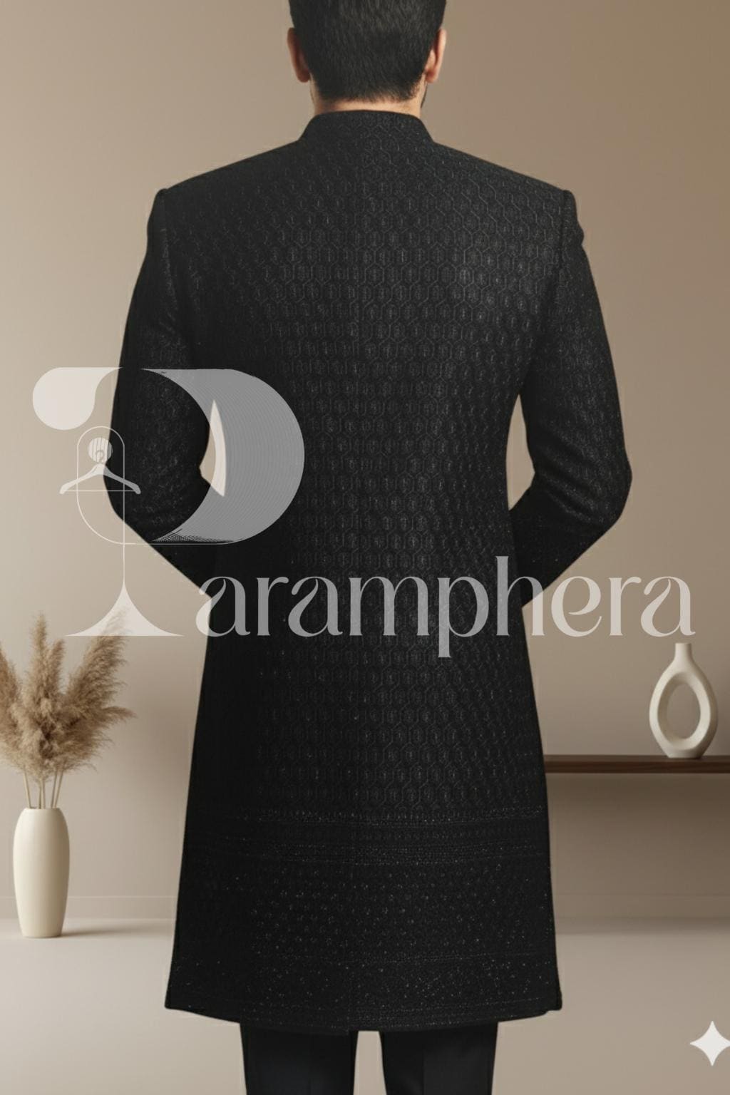 Black Sequined Sherwani: Custom Indian Wedding Outfit