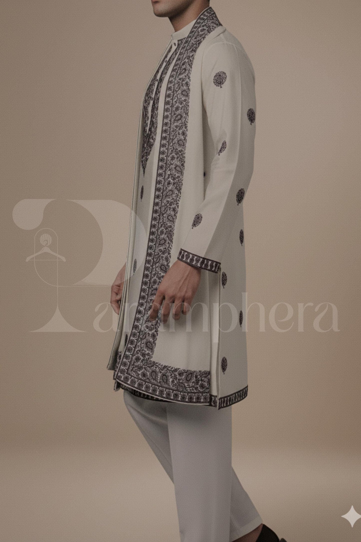 Ivory Embroidered Kurta Set: Elegant Mens Wedding Outfit