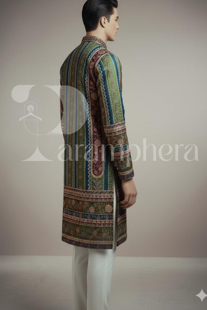 Hand-Embroidered Silk Blend Kurta Pajama Set: Indian Wedding Outfit