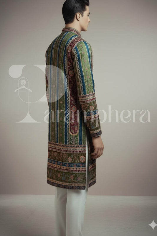 Hand-Embroidered Silk Blend Kurta Pajama Set: Indian Wedding Outfit