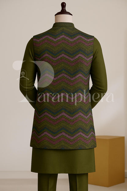 Embroidered Art Silk Nehru Jacket Kurta Pajama Set | Indian Wedding Outfit