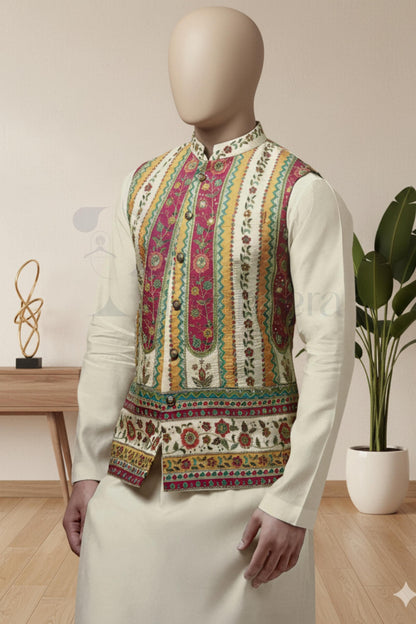 Hand Embroidered Nehru Waistcoat for Men | Indo Western Wedding Ethnic Vest