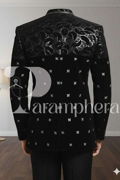 Luxury Embroidered Velvet Bandhgala Jacket: Indo-Western Wedding Coat