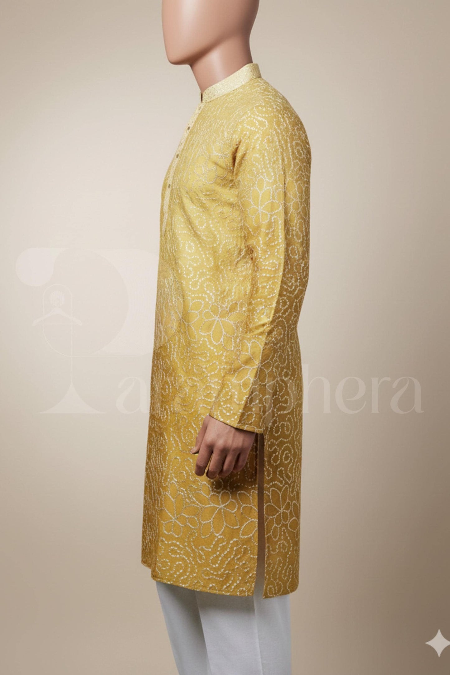 Men's Mustard Yellow Kurta  Festive Embroidered Tunic for Groom & Wedding Guest | Indo-Western Ethnic Wear