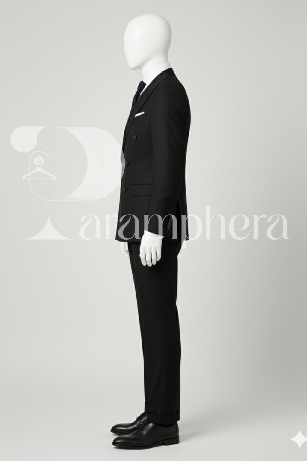 Bespoke Black Double Breasted Suit: Wedding Tuxedo