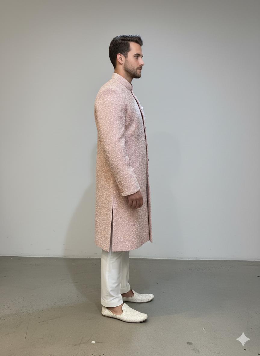 Pastel Pink Sherwani for Groom  Handmade Embroidered Indo-Western Wedding Outfit | Custom Fit, Made-to-Order