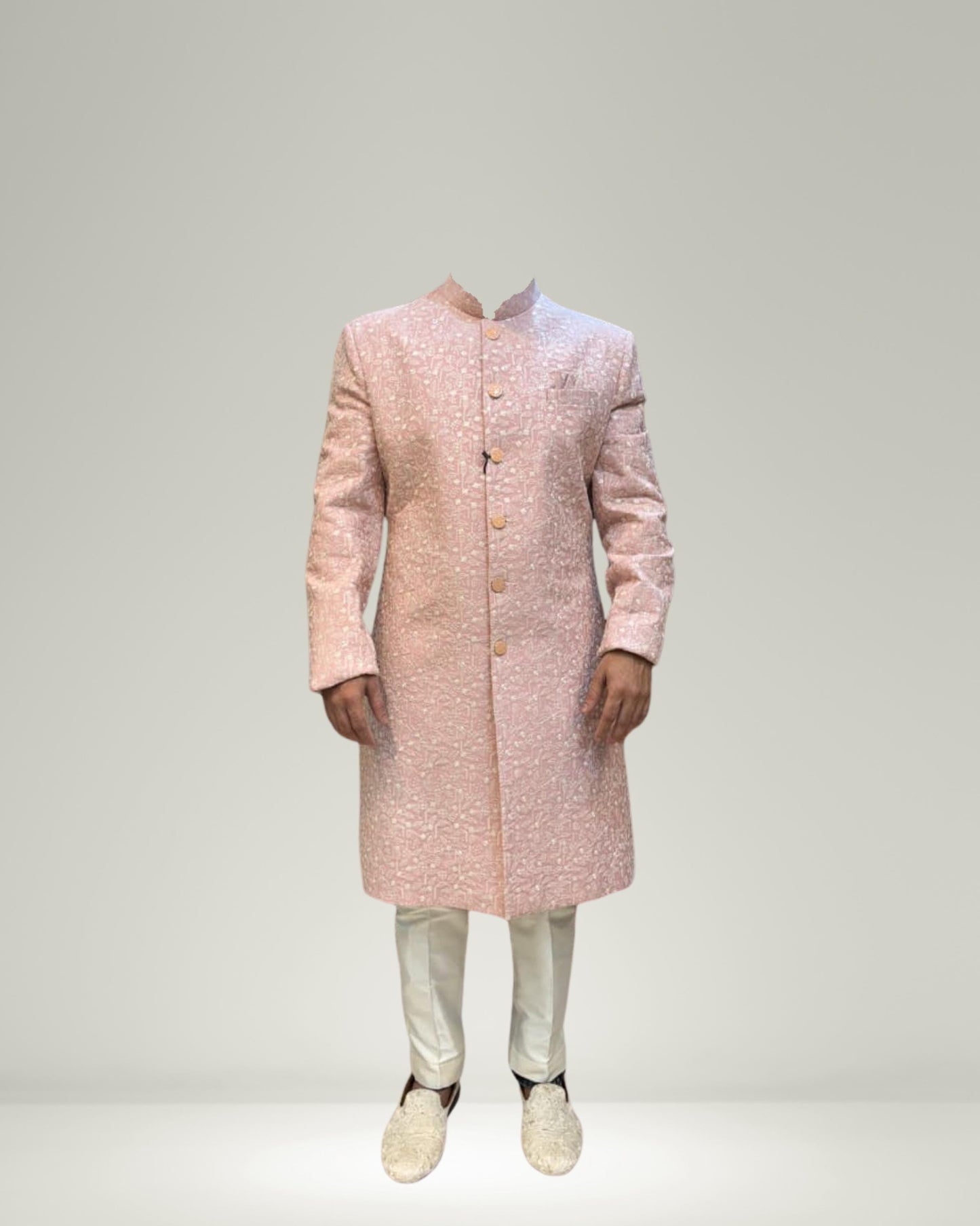 Pastel Pink Sherwani for Groom  Handmade Embroidered Indo-Western Wedding Outfit | Custom Fit, Made-to-Order