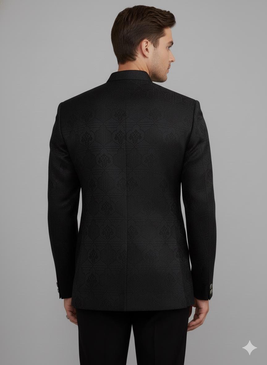 Men’s Black Silk Blend Bandhgala Jacket | Indo-Western Jodhpuri Wedding Coat