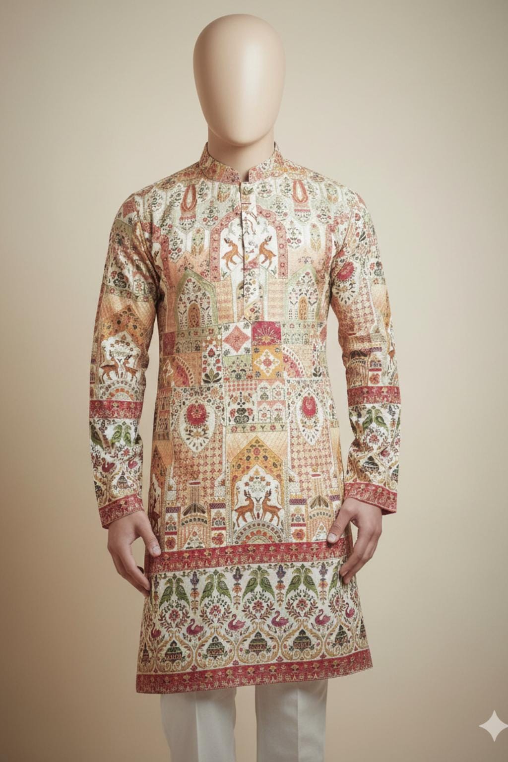 Handcrafted Floral Print Kurta Pajama Set: Indian Ethnic Menswear