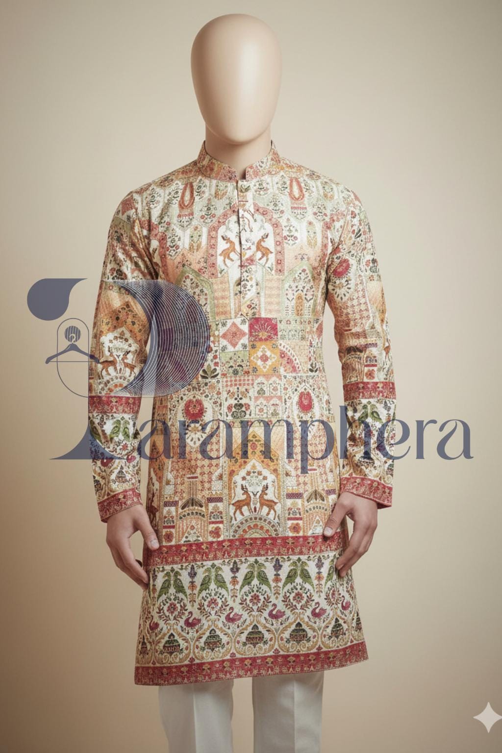 Handcrafted Floral Print Kurta Pajama Set: Indian Ethnic Menswear