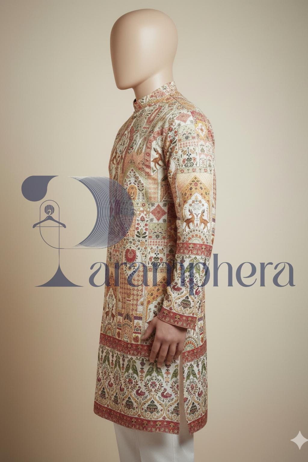 Handcrafted Floral Print Kurta Pajama Set: Indian Ethnic Menswear