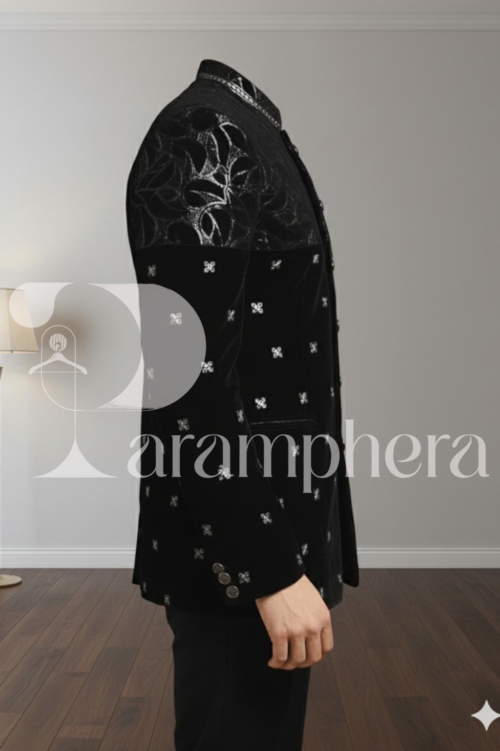 Luxury Embroidered Velvet Bandhgala Jacket: Indo-Western Wedding Coat