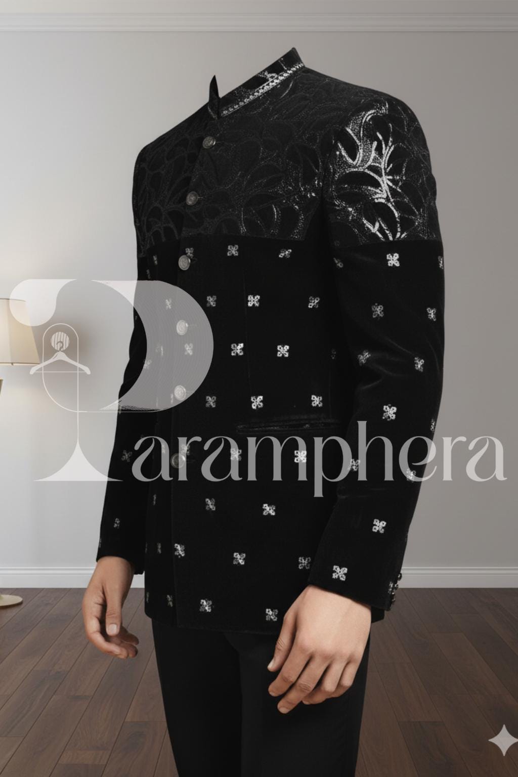 Luxury Embroidered Velvet Bandhgala Jacket: Indo-Western Wedding Coat