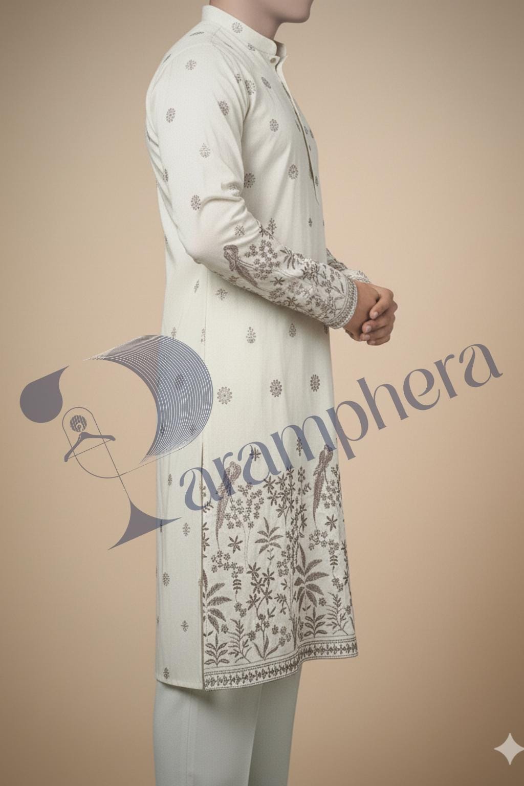 Embroidered Kurta Pajama Set: White Indian Wedding Outfit