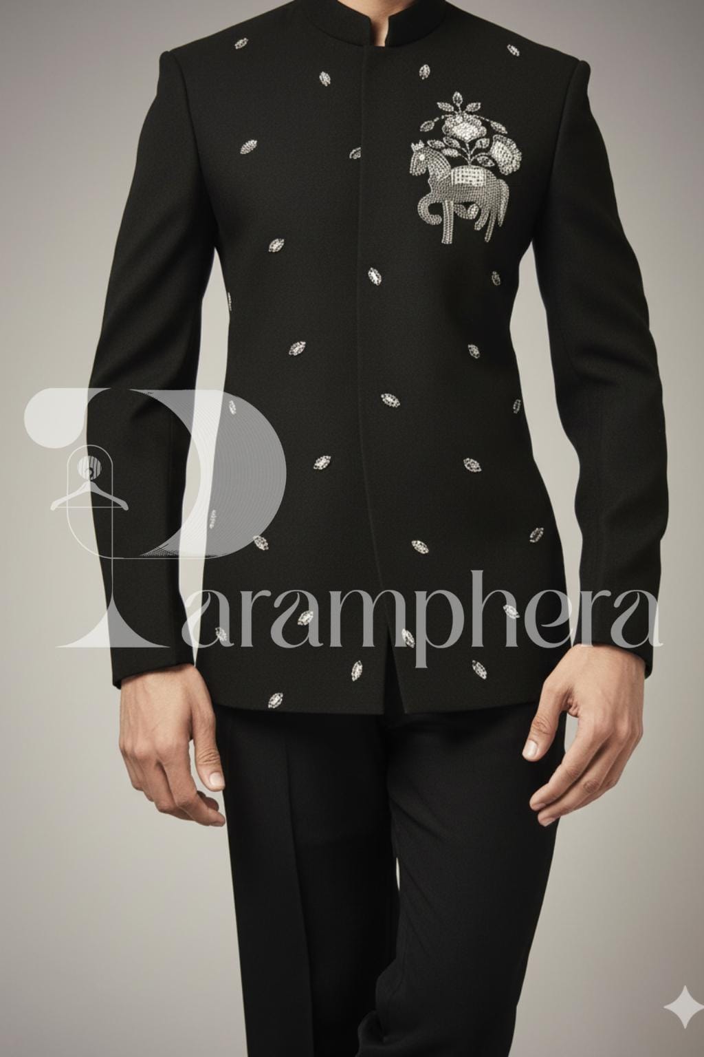Men's Black Embroidered Bandhgala Jacket Set: Indian Wedding Outfit