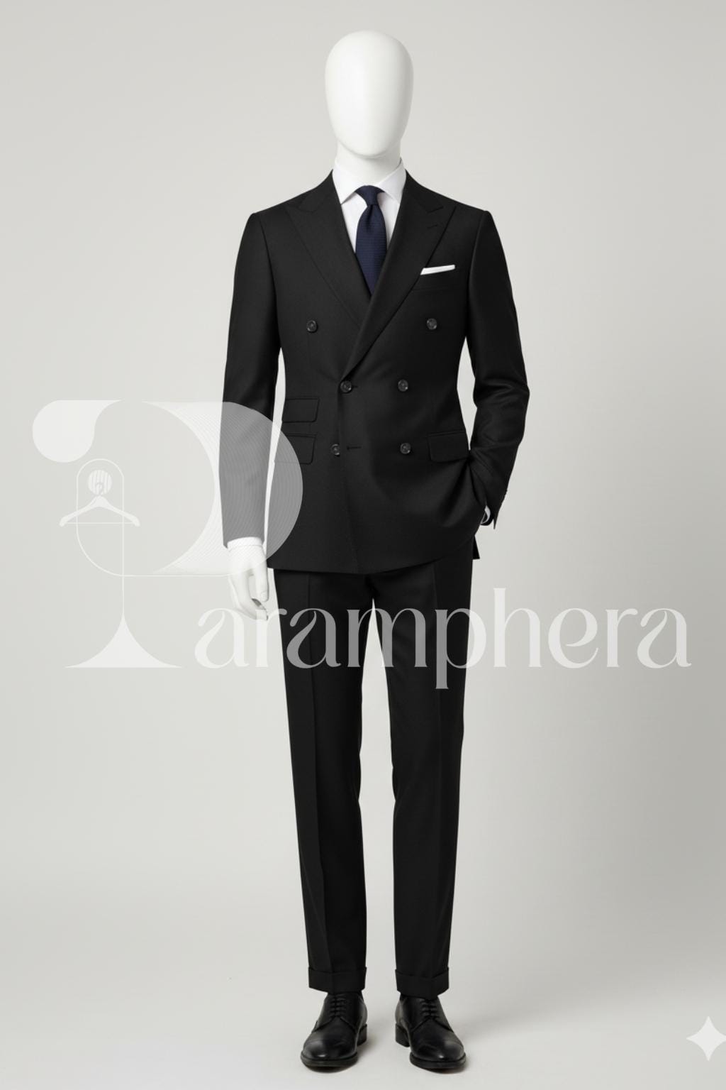 Bespoke Black Double Breasted Suit: Wedding Tuxedo