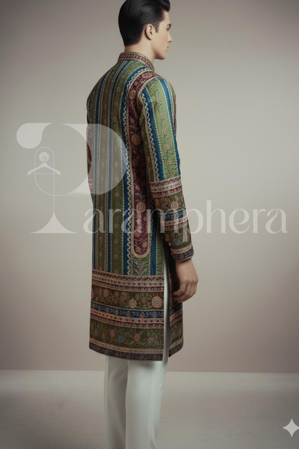 Hand-Embroidered Silk Blend Kurta Pajama Set: Indian Wedding Outfit