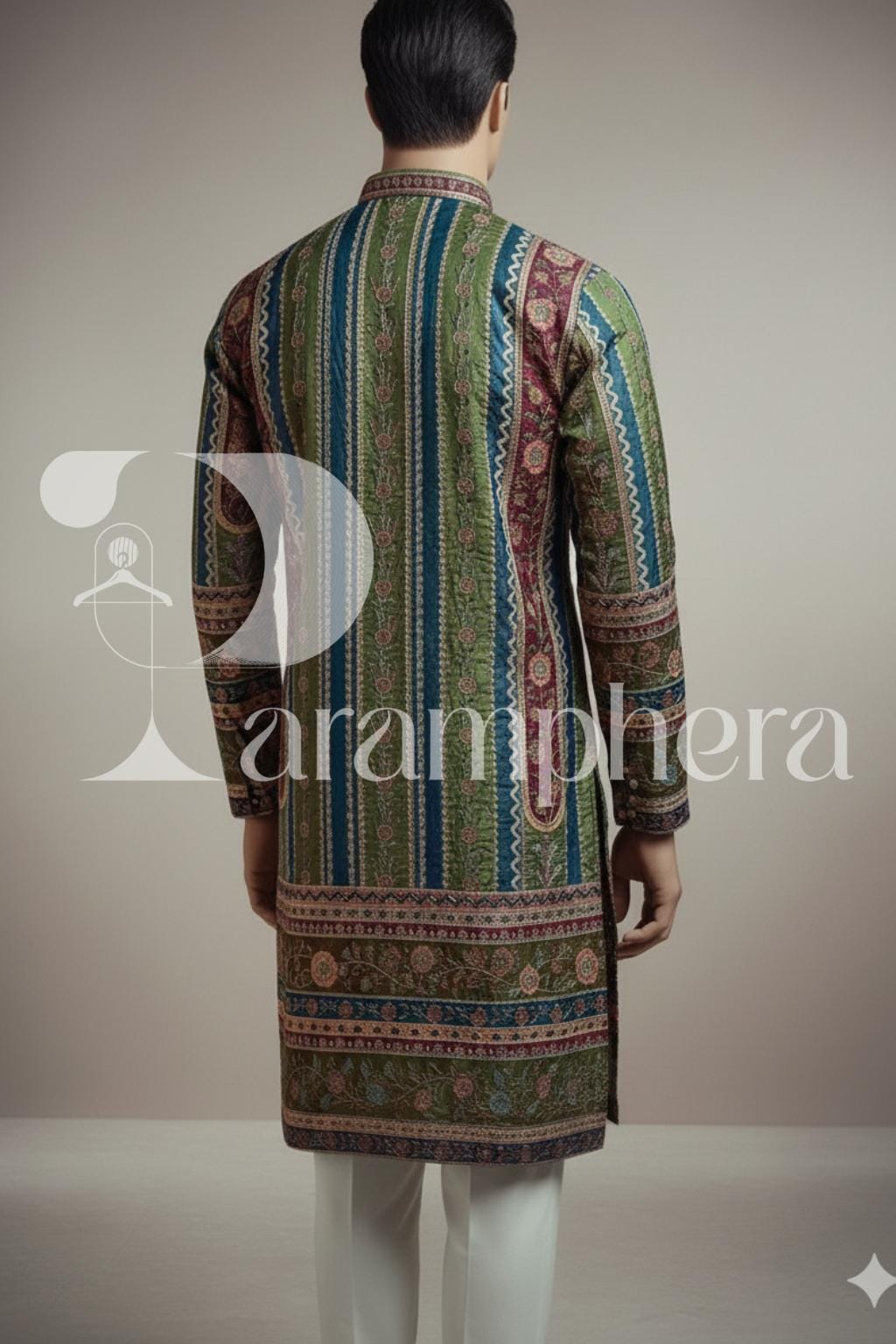 Hand-Embroidered Silk Blend Kurta Pajama Set: Indian Wedding Outfit