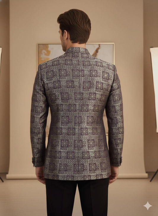 Men’s Chocolate Brocade Bandhgala Jacket | Indo Fusion Wedding Jodhpuri Coat